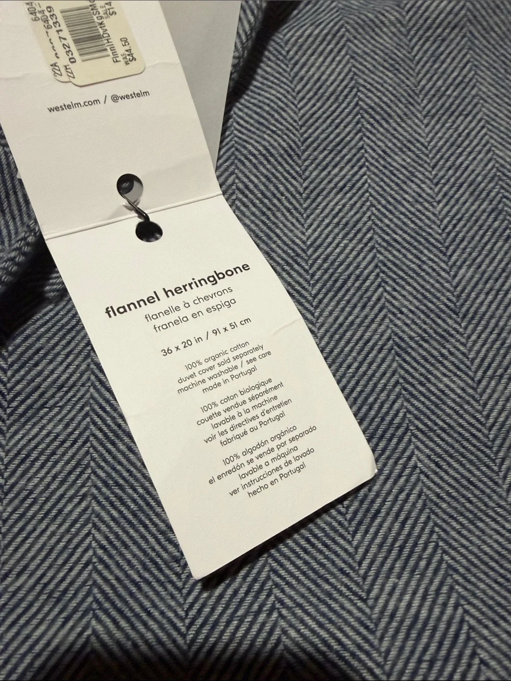 NWT  west elm organic cottonHerringbone King Pillow Sham in Blue and White